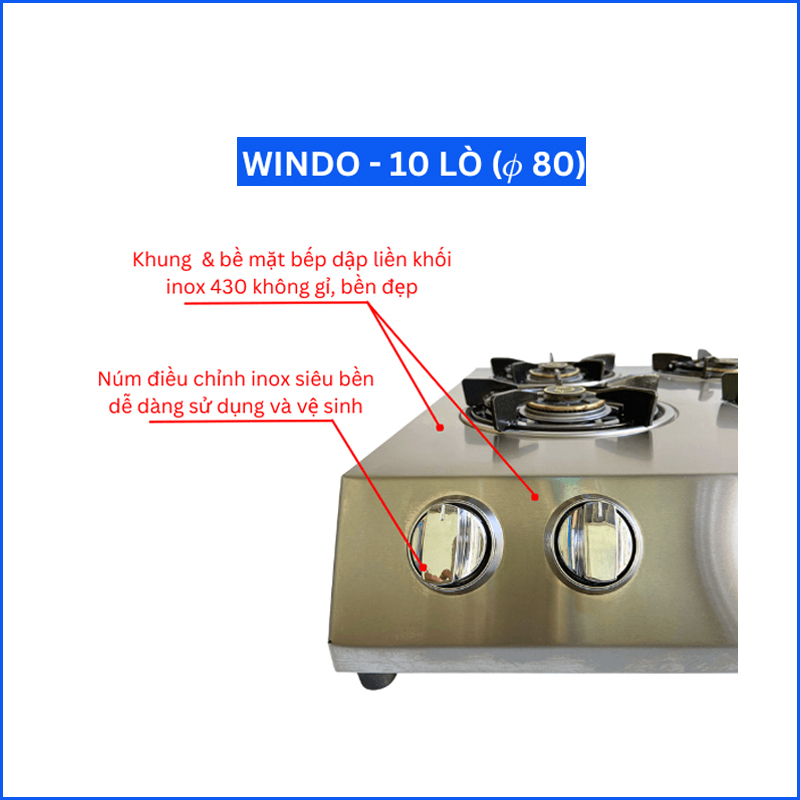 Bếp gas công nghiệp thấp áp Windo 10 lò phi 80