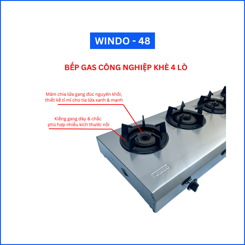 Bếp gas công nghiệp khè 4 lò Windo - 48