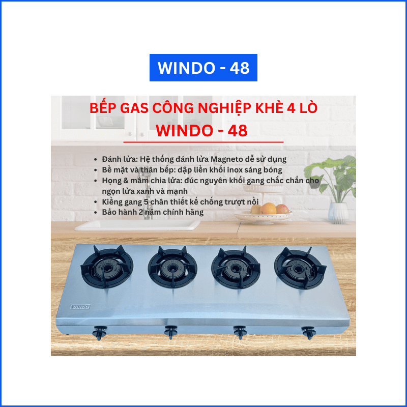 Bếp gas công nghiệp khè 4 lò Windo - 48